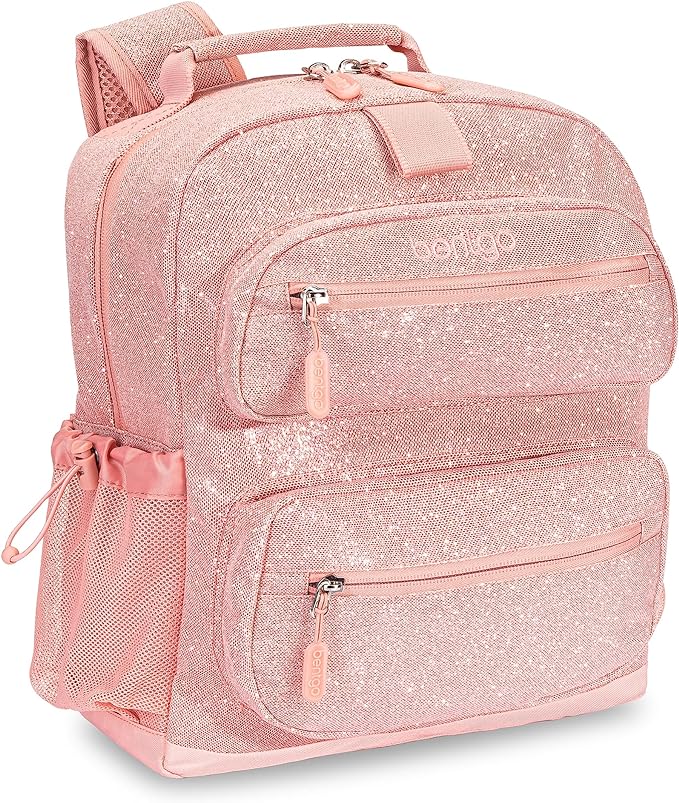 Bentgo Kids Glitter Backpack - Lightweight 14” Backpack for School, Travel & Daycare, Ideal for Ages 4+, Durable & Water-Resistant, Roomy Interior, & Loop for Lunch Bag (Glitter Edition - Petal Pink) | Lightweight, Backpack for School, Travel, Daycare,...