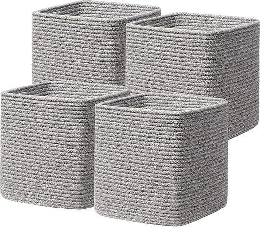joybest 11inch Cube Storage Bins Set of 4, Cotton Rope Woven Organizer Basket for Shelves, Cube Bin Square Shelves Organizer Closet Storage, Nursery, Toy Organization, Gray