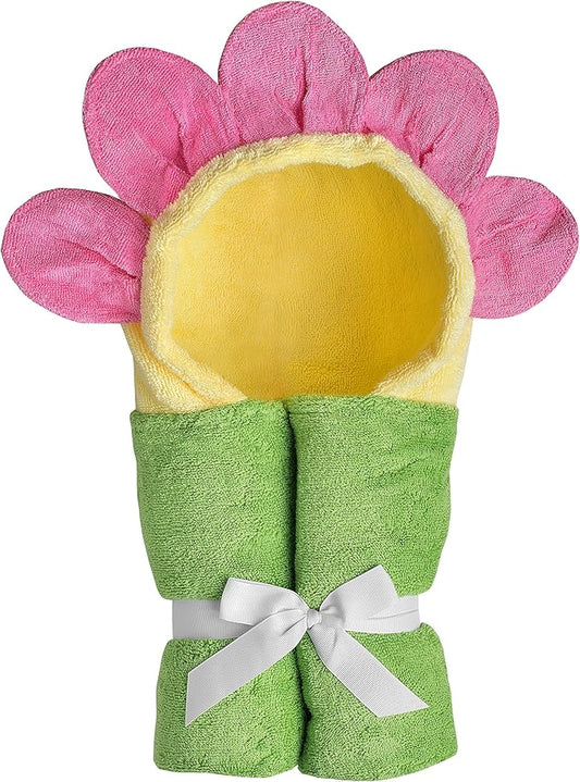 Hooded Baby Towel for Kids 2-8 | Large 100% Cotton Baby Towel for Girls | Cute Flower Bath Towels for Babies and Toddlers with Pink Petals